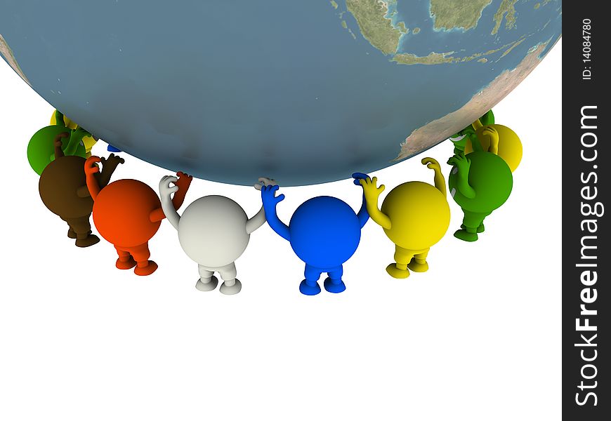 Group of smileys supported the Globe. Concept render