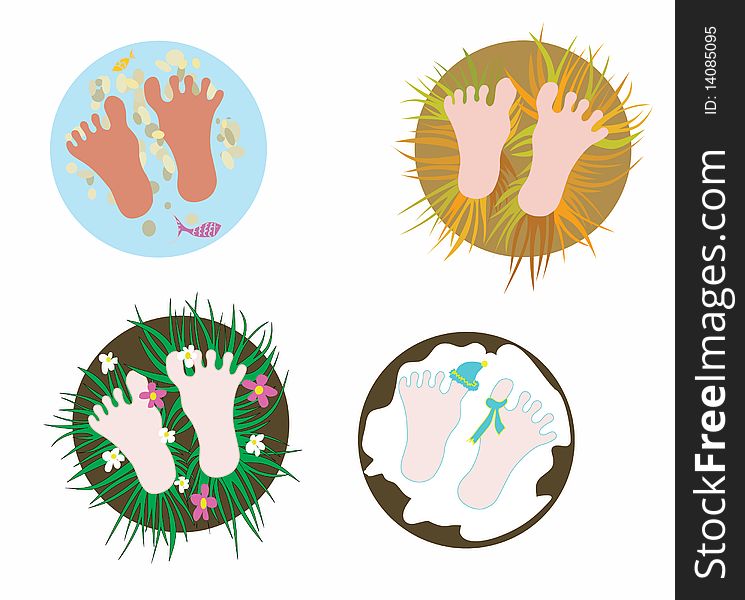 This is the  illustration of 4 footsteps  suitable for tourist agencies , describing 4 seasons autumn, summer, winter, spring