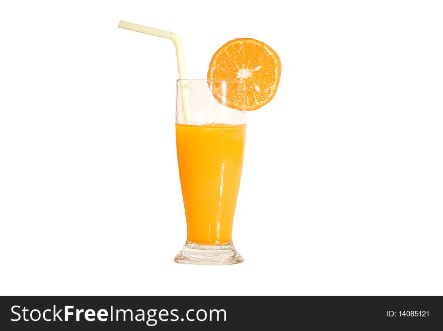 Orange juice with a piece of orange and straw. Orange juice with a piece of orange and straw
