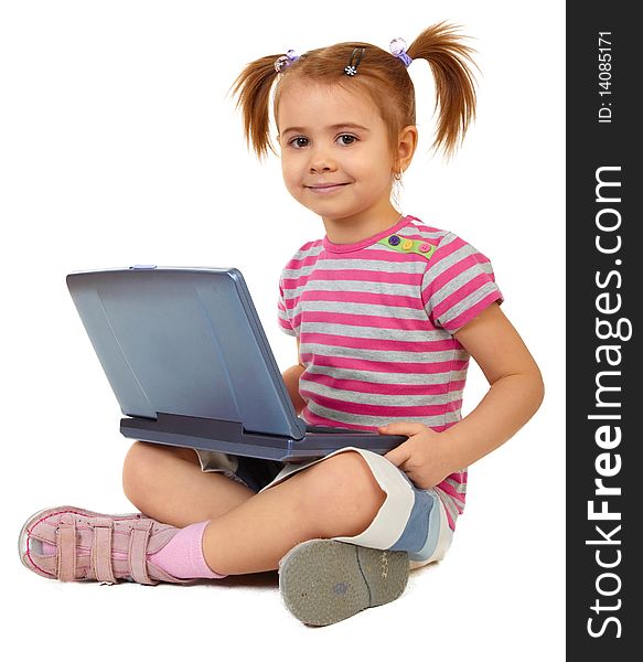 Little Funny Girl With Laptop