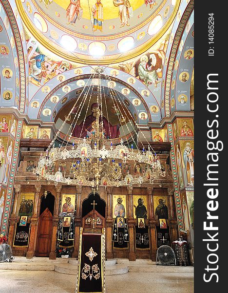 Detail of chandeliers in the Greek Orthodox church of Capernaum on the Sea of Galilee. Detail of chandeliers in the Greek Orthodox church of Capernaum on the Sea of Galilee