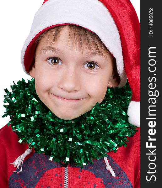 Cute small boy with santa's hat isolated