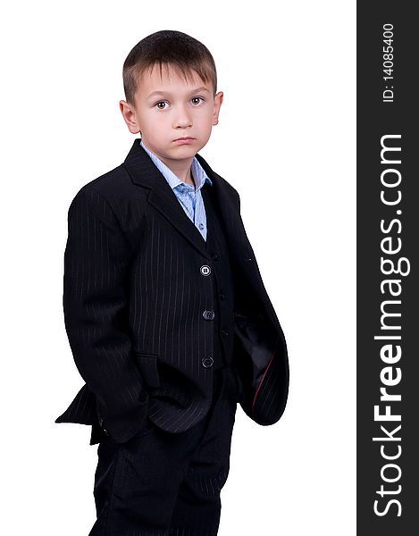 Young boy in business wear isolated