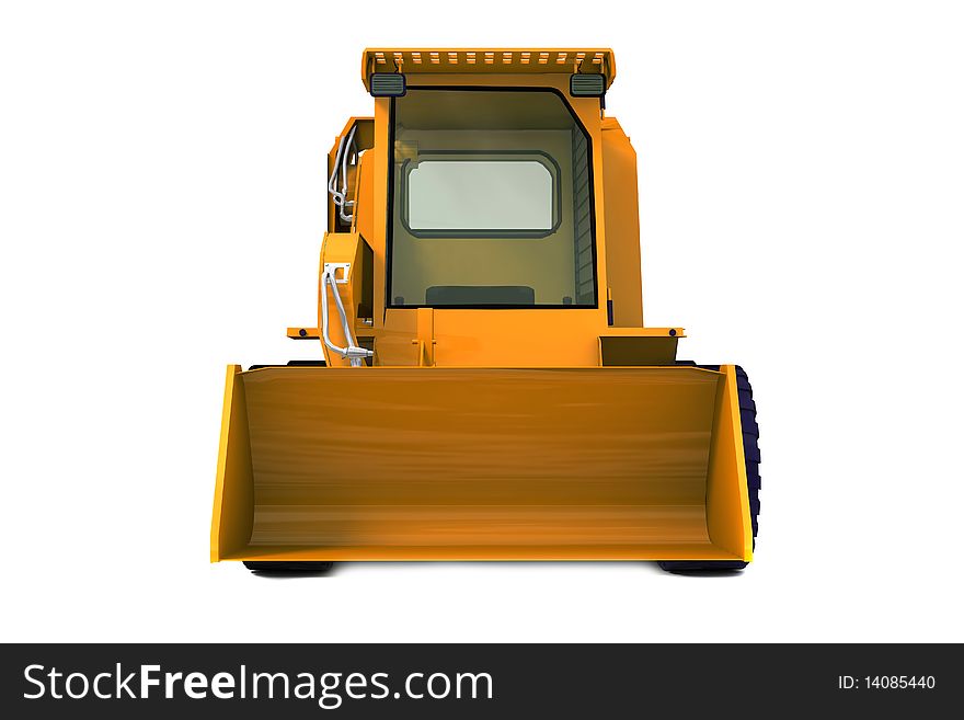 Orange bulldozer on wheels isolated on white