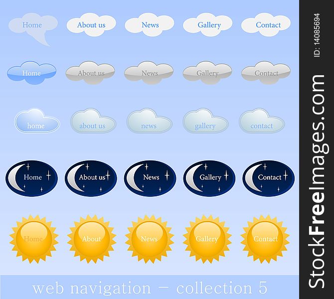 Collection of website navigation for web in weather style. Collection of website navigation for web in weather style