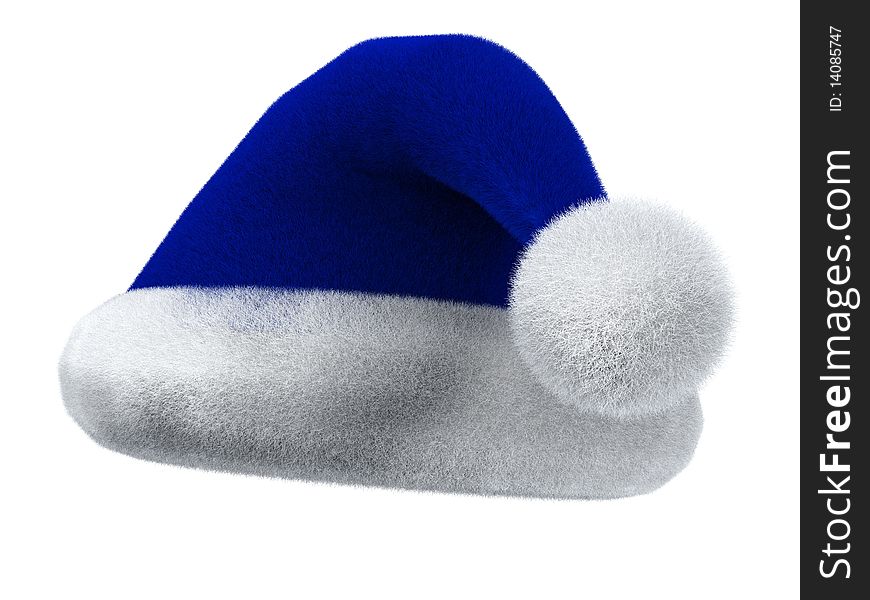 Santa Claus's blue hat from fur isolated on white. 3d rendered. Santa Claus's blue hat from fur isolated on white. 3d rendered