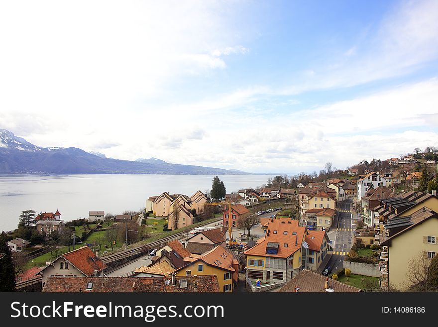 A town beside the lake in village Chexbres/switzerland