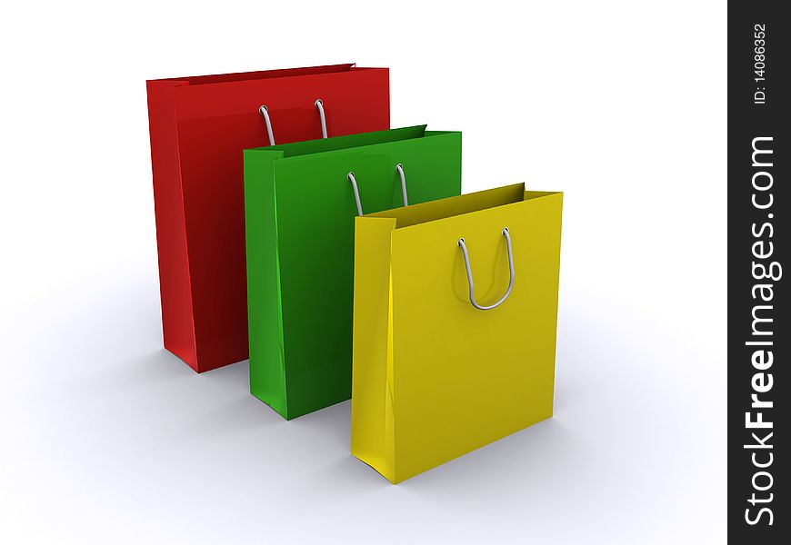 Three shopping bags isolated on a white background (3d render)