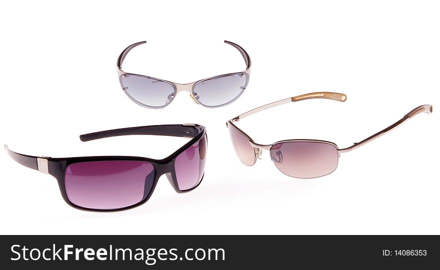 Three sunglasses with white background