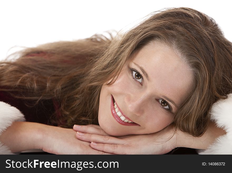 Young attractive woman in santa claus costume is smiling happy. Isolated on white background. Young attractive woman in santa claus costume is smiling happy. Isolated on white background.