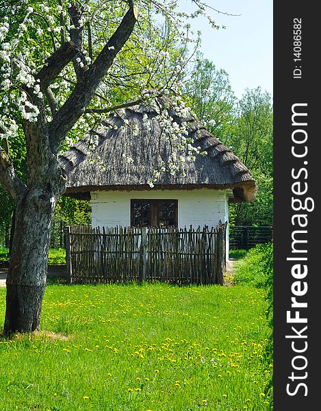 Old house with roof from straw in wood, cottage from Czech republic. Old house with roof from straw in wood, cottage from Czech republic