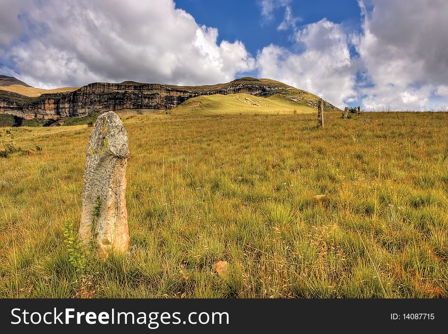 Old Fence Post on a grassland landscape