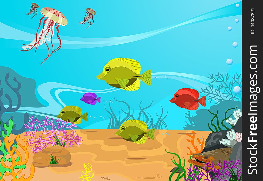 Illustration of the seabed and its inhabitants. Illustration of the seabed and its inhabitants