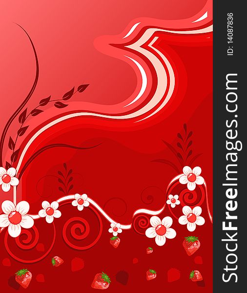 Bright Red Background With Flowers