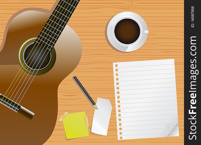 Page, desk and guitar