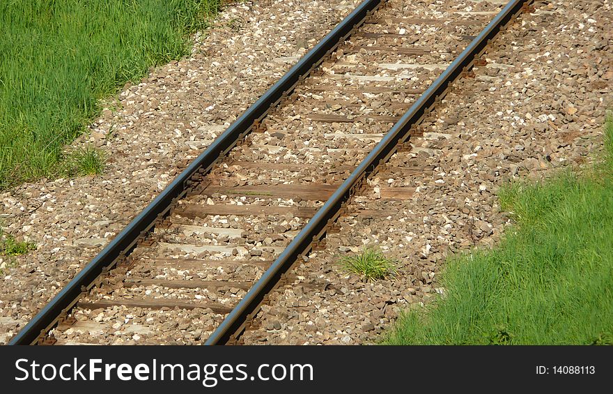 Train tracks by up-close from above