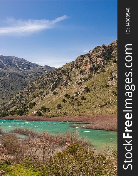 Landscape of Kourna Lake in Crete Island, Greece.