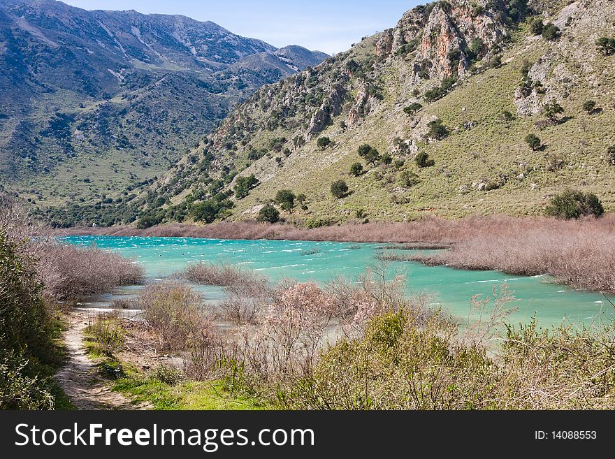 Landscape of Kourna Lake in Crete Island, Greece.