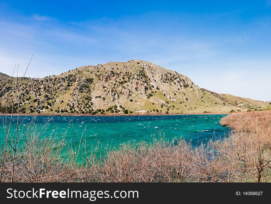 Landscape of Kourna Lake in Crete Island, Greece.