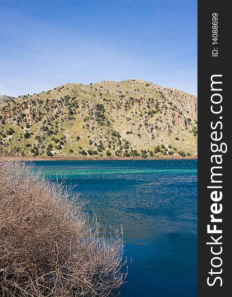 Landscape of Kourna Lake in Crete Island, Greece.