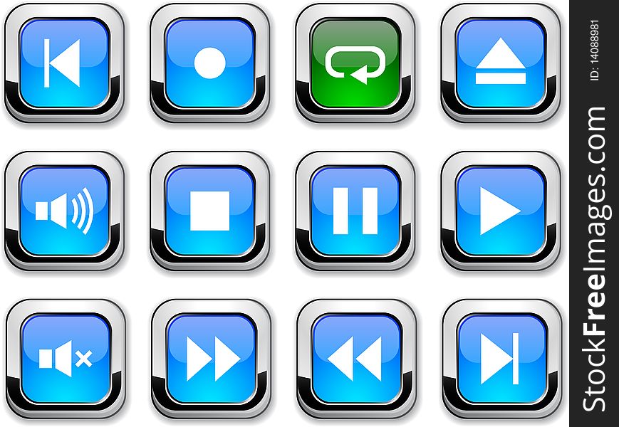 Player glossy icons. Set of buttons. Player glossy icons. Set of buttons.