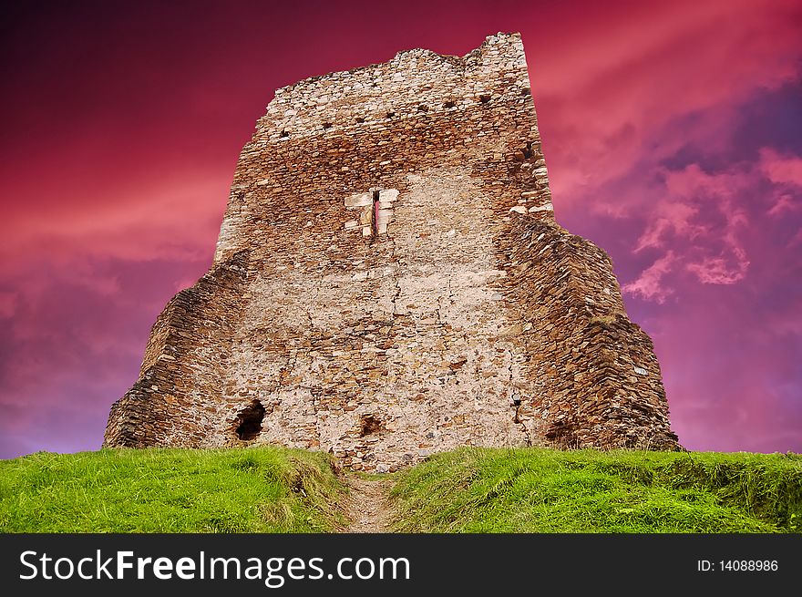 Medieval ruins with sunset sky