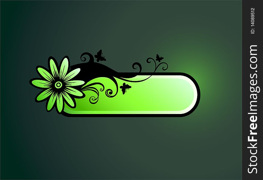 Background with green frame and floral design element