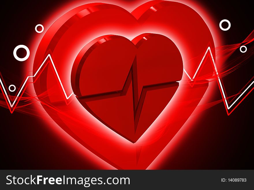 Digital illustration of heart ECG in color background