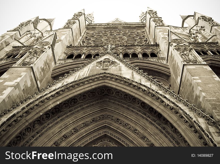 Antique picture of the Westminster Abbey in London. Antique picture of the Westminster Abbey in London