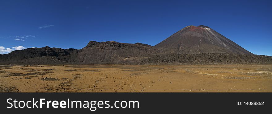 Panoramic View of Mount Ngauruhoe on the Tongariro Crossing on the North Island of New Zealand. Panoramic View of Mount Ngauruhoe on the Tongariro Crossing on the North Island of New Zealand