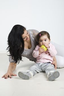 Toddler Bite A Green Apple Stock Image Toddler Bite A Green Apple Stock Image