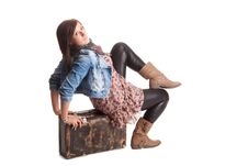 Girl With Baggage Stock Image