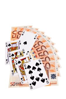 Spades Cards And 50 Euro Banknotes. Royalty Free Stock Image Spades Cards And 50 Euro Banknotes. Royalty Free Stock Image
