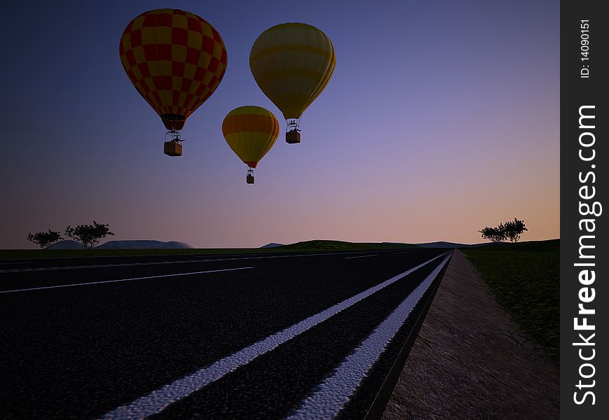 Balloons against the evening sky. Balloons against the evening sky