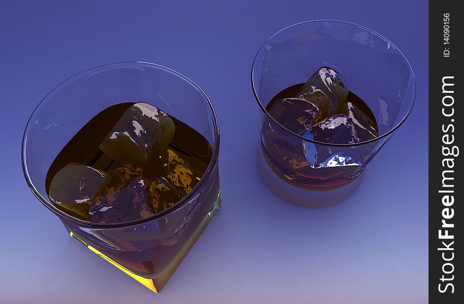 Drinks in glasswares on a colour background