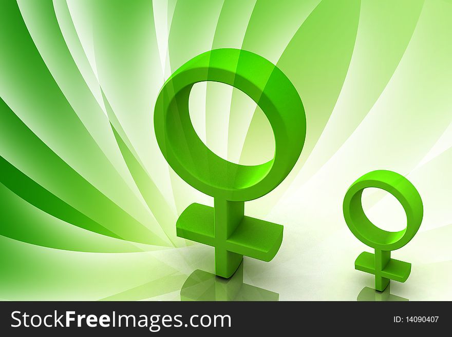 High quality rendering of 3d female symbol in digital color background