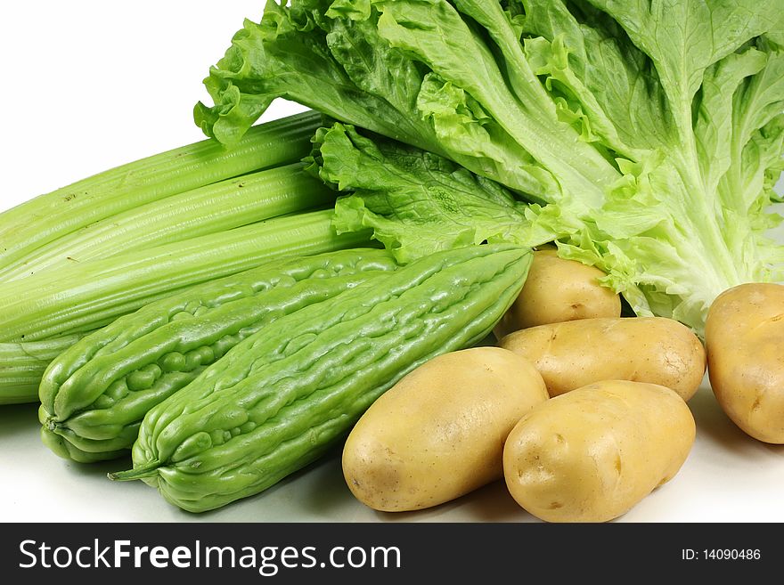 different vegetables on the white background