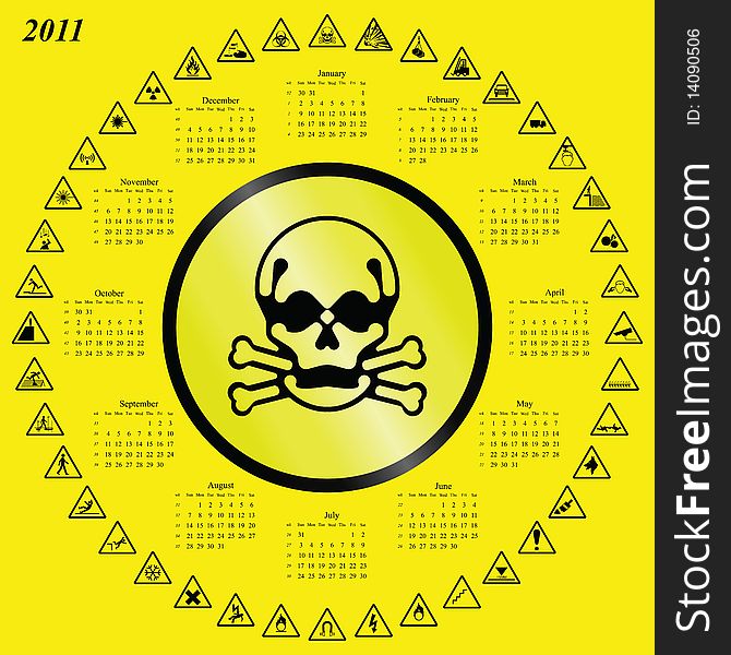 2011 calendar with a hazard warning theme