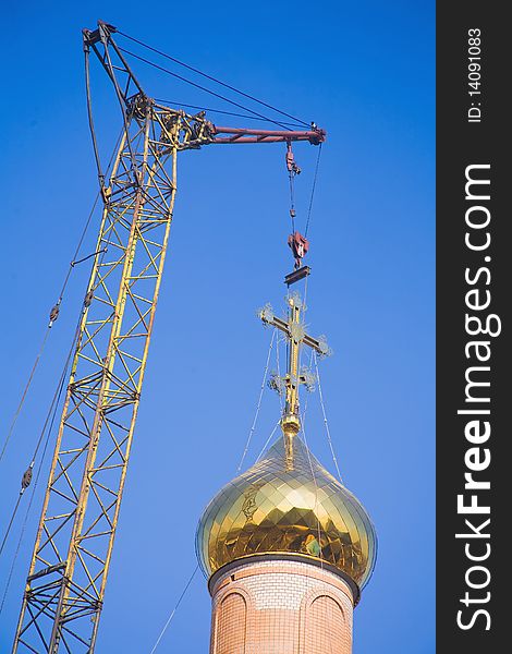 Religion,Russian Christian Church on blue sky. Religion,Russian Christian Church on blue sky.