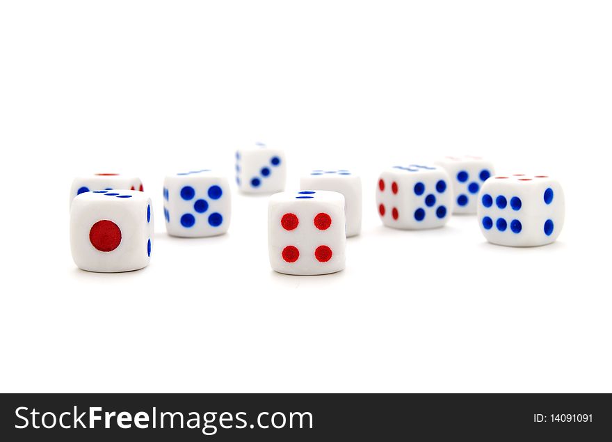 Set of white dices on a white background