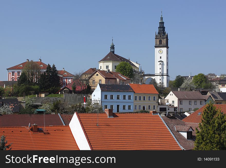 Royal town Litomerice scenery  dominated by Dom hill and baroque bishopâ€™s residence.
