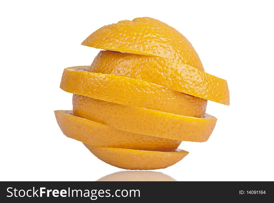 Sliced whole orange on white background with clipping path