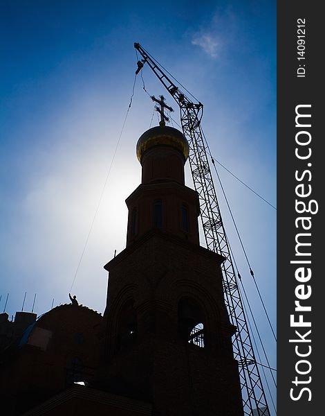 Religion,Russian Christian Church on blue sky. Religion,Russian Christian Church on blue sky.