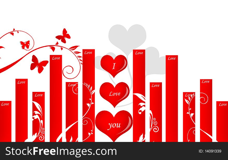 2d illustration of love increasing graph in white background. 2d illustration of love increasing graph in white background
