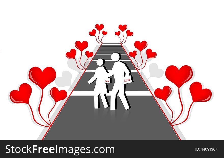 2d illustration of love couples in color background