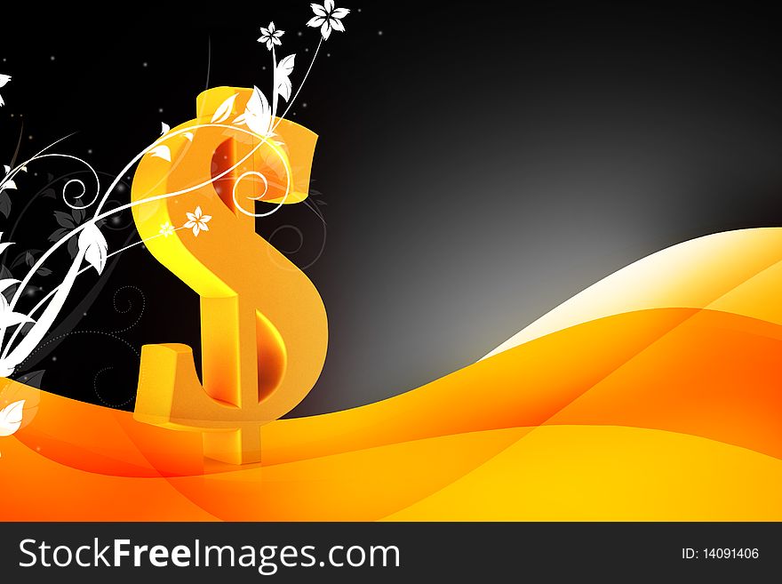 High quality rendering of 3d Dollar sign in digital color background