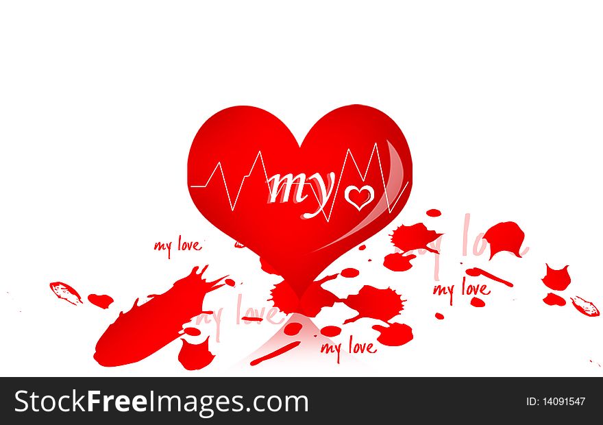 2d illustration of love symbol and blood drop. 2d illustration of love symbol and blood drop