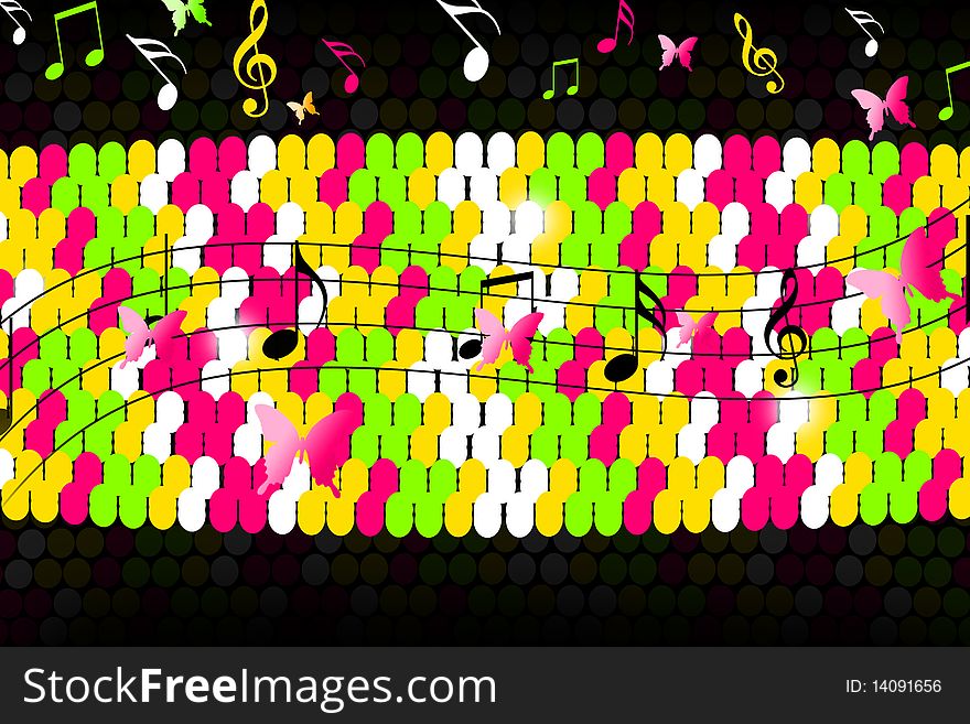 2d illustration of musical design in color background. 2d illustration of musical design in color background