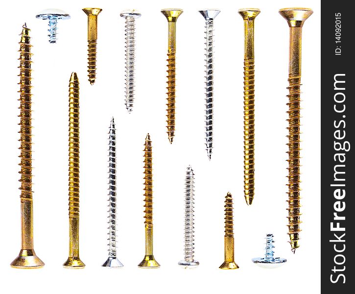A pack of screws horisontally aligned. Isolated on white background. A pack of screws horisontally aligned. Isolated on white background