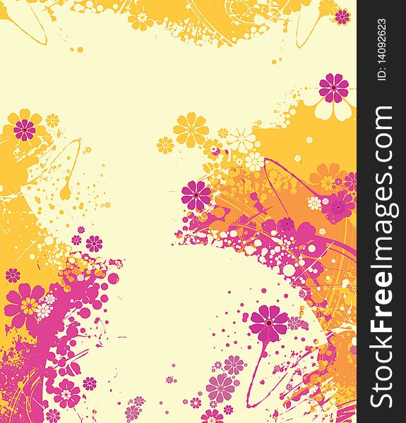 Flowers with splashes and wavy lines.vector.